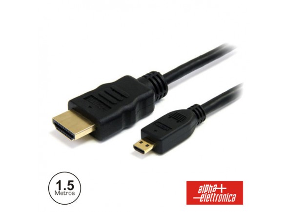 Alpha Elettronica HDMI Dourado Macho / Micro HDMI Macho Preto 1.5m Alpha Elettronica HDMI Dourado Macho / Micro HDMI Macho Preto 1.5m